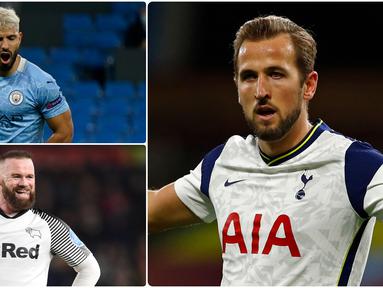 Penyerang Tottenham Hotspurs, Harry Kane, masuk dalam daftar pemain tersubur dengan koleksi gol terbanyak di kompetisi Liga Inggris. Berikut Harry Kane dan pencetak gol terbanyak sepanjang sejarah kompetisi Premier League. (kolase foto AFP)