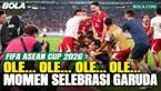 Momen kebahagiaan Timnas Indonesia usai mengalahkan Bangladesh di FIFA ASEAN Cup 2026. Para pemain saling berpelukan, tertawa, dan bertepuk tangan sambil menyapa suporter di tribun Stadion Utama Gelora Bung Karno, Jakarta. Pemain dan ofisial Timnas I...