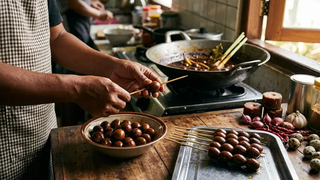 Ilustrasi resep sate telur puyuh angkringan