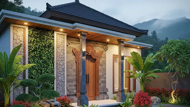 Desain Rumah Kecil Tapi Mewah Ala Villa dengan Taman Depan