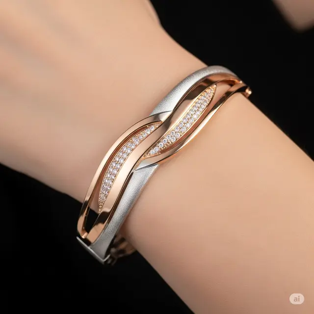 Bangle Kombinasi Emas Putih + Rose Gold