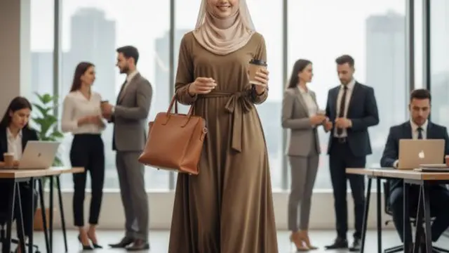 Outfit Minimalis Gamis untuk ke Kantor dan Acara Santai (Image by Gemini AI)