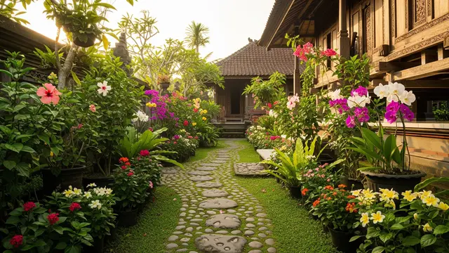 Inspirasi Halaman Rumah Kampung dengan Kebun Bunga/AI Generated