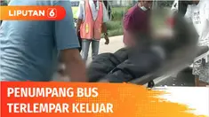 Seorang pria terlempar keluar dari bus yang ditumpanginya di Jalan Pantura Subang, Jawa Barat. Sebelumnya bus tersebut terlihat ugal-ugalan hingga akhirnya menabrak pembatas jalan.