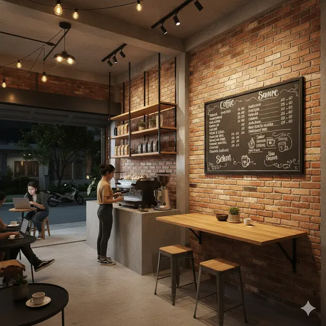 Desain Warung Kopi Kekinian di Garasi Rumah