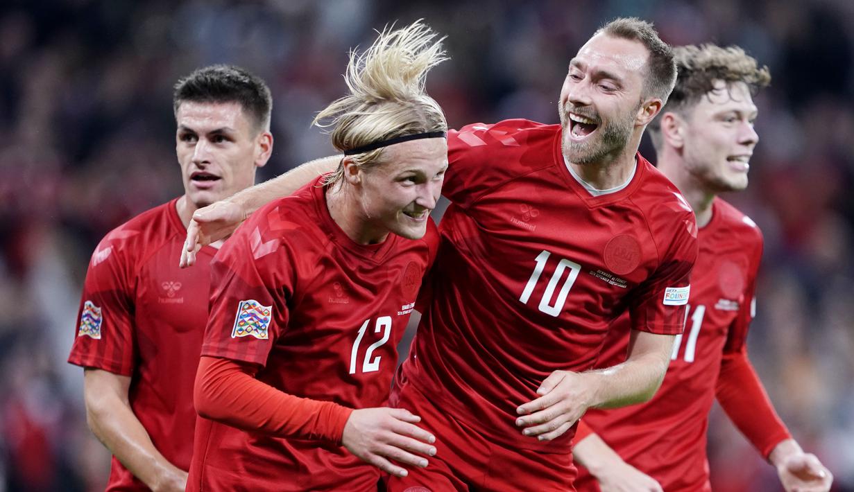 Christian Eriksen jadi pemain kunci keberhasilan Tim Dinamit membungkam Prancis. Berkat umpan-umpan ciamiknya, Denmark berhasil menyarangkan dua gol ke gawang Les Blues. (Liselotte Sabroe/Ritzau Scanpix via AP)