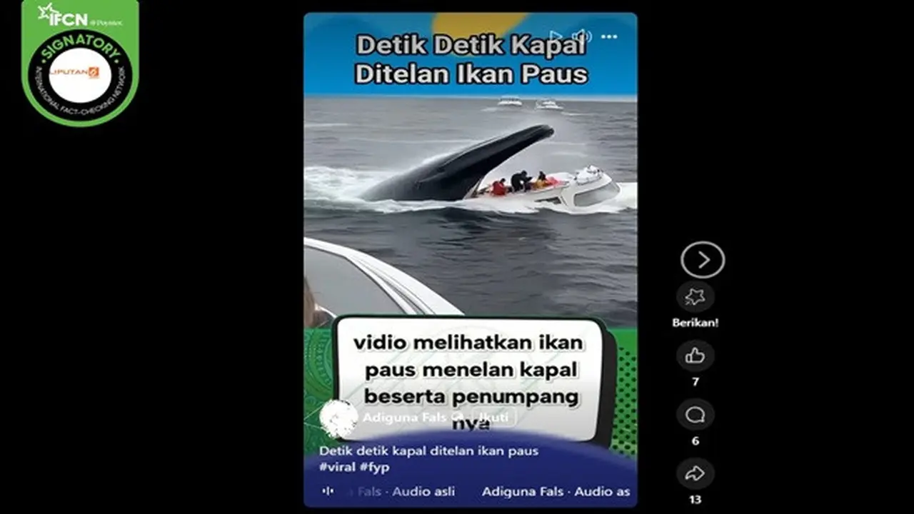 Gambar tangkapan layar video yang diklaim sebuah kapal pesiar ditelan paus. (sumber: Facebook)