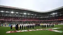 Berhadapan dengan Guniea Kathulistiwa pada laga terakhir Grup E, Aljazira berhasil menang dengan skor 3-1 dalam pertandingan yang berlangsung di Moulay Hassan Stadium, Rabat, Maroko. (AFP/Paul Ellis)