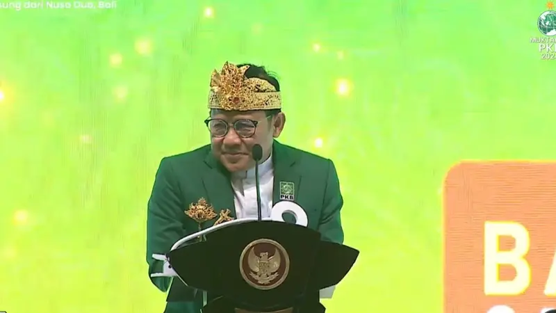 Ketua Umum Partai Kebangkitan Bangsa (PKB) Muhaimin Iskandar alias Cak Imin saat berpidato di Muktamar ke-VI di Nusa Dua Convention Center, Bali, Sabtu (24/8/2024). (Tangkapan layar YouTube PKB)