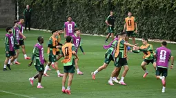 Timnas Meksiko menggelar latihan di markas mereka, Centro de Alto Rendimiento (CAR), Meksiko, pada 10 Juni 2026 waktu setempat. (AFP/Yuri Cortez)