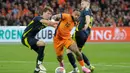 Georginio Wijnaldum sukses menambah keunggulan De Oranje pada menit ke-72, disusul Wout Weghorst (84') dan Donyell Malen (86'). (AP Photo/Peter Dejong)