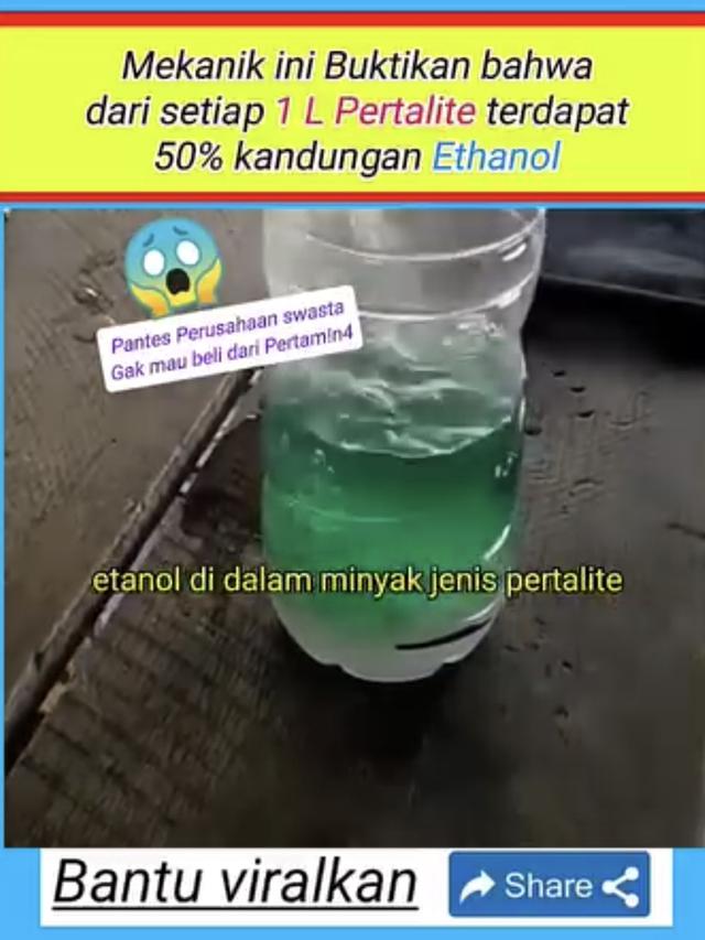 Viral Video Diduga Mekanik Buktikan Kandungan Ethanol dalam Pertalite