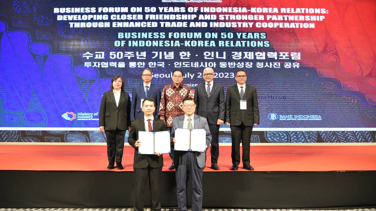 Kemenperin, KBRI Seoul, Kemendag dan Kementerian Investasi menggelar rangkaian Business Forum on 50 Years of Indonesia – Korea Relations: Developing Closer Friendship and Stronger Partnership through Enhanced Trade & Industry Cooperation. (Dok Kemenperin)
