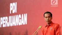 Presiden Joko Widodo (Jokowi) memberi sambutan saat Rapat Koordinasi Nasional (Rakornas) Tiga Pilar Bidang Ekonomi Kerakyatan. (Dok PDIP)