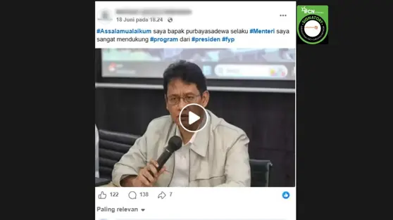 Cek Fakta: Tidak Benar Video Menkeu Purbaya Umumkan Dana Bantuan Pensiunan