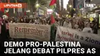 Para demonstran pro-Palestina turun ke jalan di Philadelphia menjelang debat presiden antara Kamala Harris dan Donald Trump.