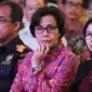 Menteri Keuangan Sri Mulyani menghadiri Peringatan Satu Tahun Pusat Logistik Berikat (PLB), Jakarta, Rabu (12/4). Sri Mulyani memberi empat Pekerjaan Rumah (PR) kepada PPLBI untuk menjadikan Indonesia Hub logistik Asia Pasifik. (Liputan6.com/Angga Yuniar)