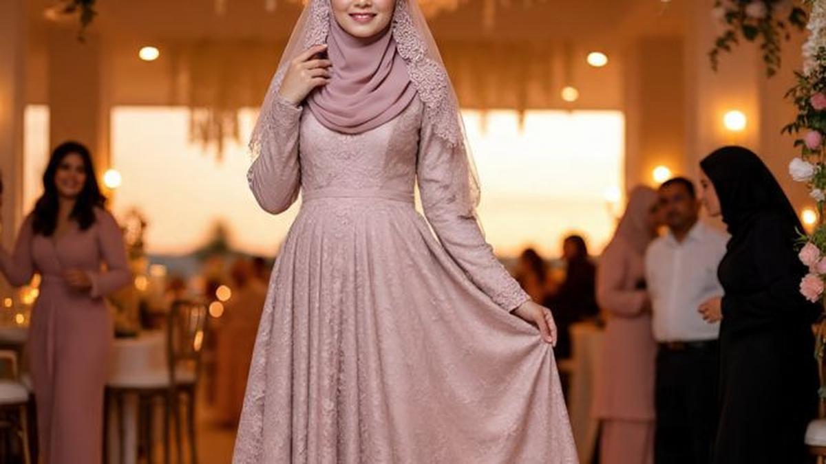 8 Model Gamis Brokat Warna Dusty Pink untuk Acara Semi hingga Kasual, Pancarkan Aura Berkelas