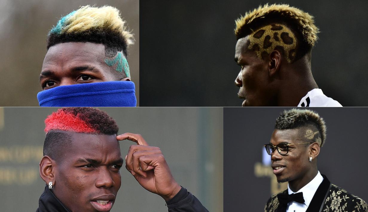 Bintang Manchester United dan Timnas Prancis, Paul Pogba selalu tampil dengan gaya rambut yang berbeda, inilah beberapa gaya rambut tersebut. (Bola.com/AFP)