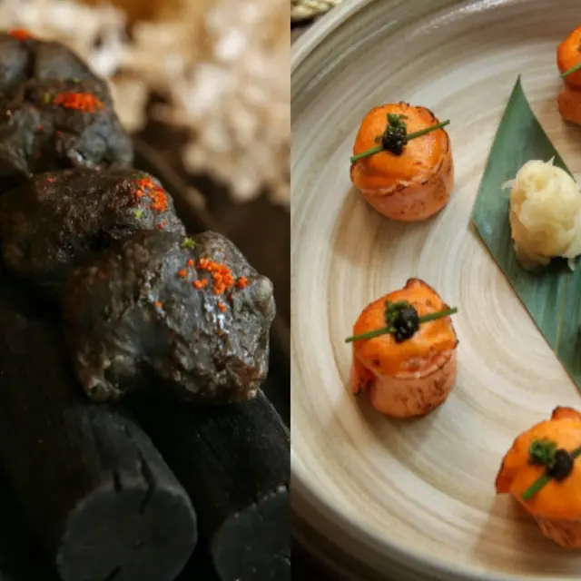 Crispy OKU Karage dan Salmon Aburi Roll di Oku Jakarta. [Adrian Putra/Fimela]