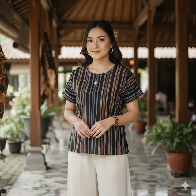 Model baju lurik atasan wanita (Foto: Gemini AI)