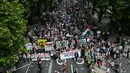 Kementerian kesehatan Gaza mengatakan pada 8 Juni 2024, setidaknya 36.801 orang meninggal dunia menjadi korban perang antara Israel dan milisi Hamas. (JUSTIN TALLIS/AFP)