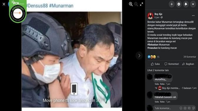 Gambar Tangkapan Layar Foto yang Diklaim Munarman Menggigit Sandal Saat Ditangkap Densus 88 Polri (sumber: Facebook)