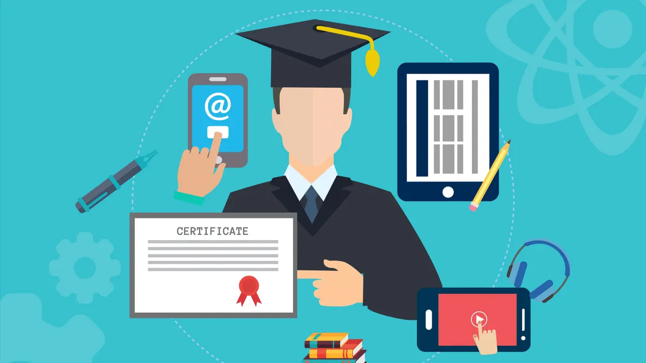 Ilustrasi e-learning, belajar online, belajar daring