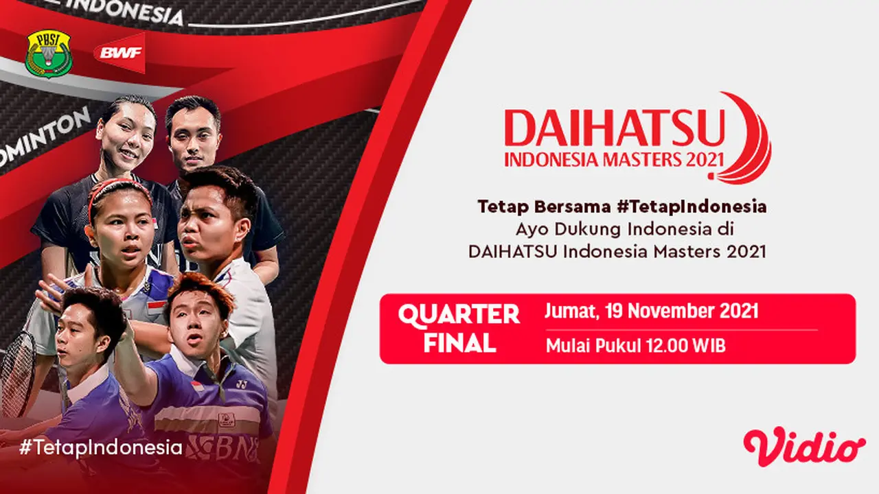 Link Live Streaming Babak Perempat Final Indonesia Masters 2021 di Vidio, Jumat 19 November