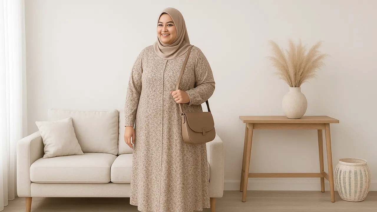 Inspirasi Model Gamis Motif Kecil Terbaru untuk Ibu Ibu Gemuk/via ChatGPT