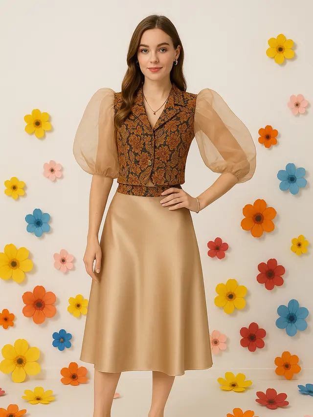 Model Blazer Batik Lengan Puff Crop