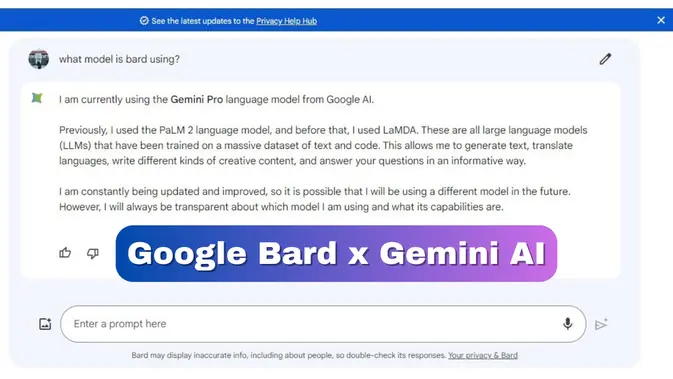 Google Bard AI menggunakan mesin Gemini AI. (Liputan6.com/Labib Fairuz)