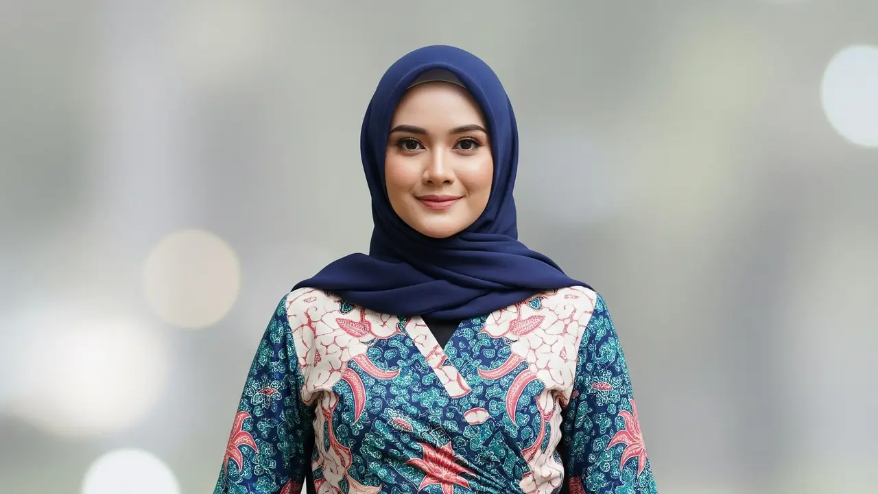 Model Baju Batik Kantor Wanita Berjilbab Modern. Foto: Gemini