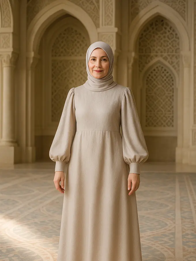 Gamis Embos untuk Kondangan Ibu-Ibu Usia 50 Tahunan