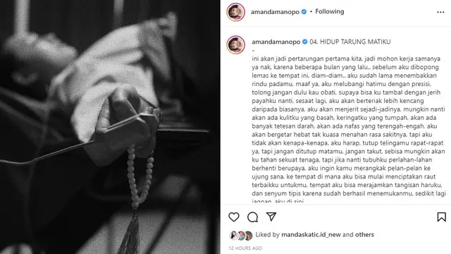 Unggahan Amanda Manopo soal Andin melahirkan di Ikatan Cinta (Foto: Instagram/@amandamanopo)