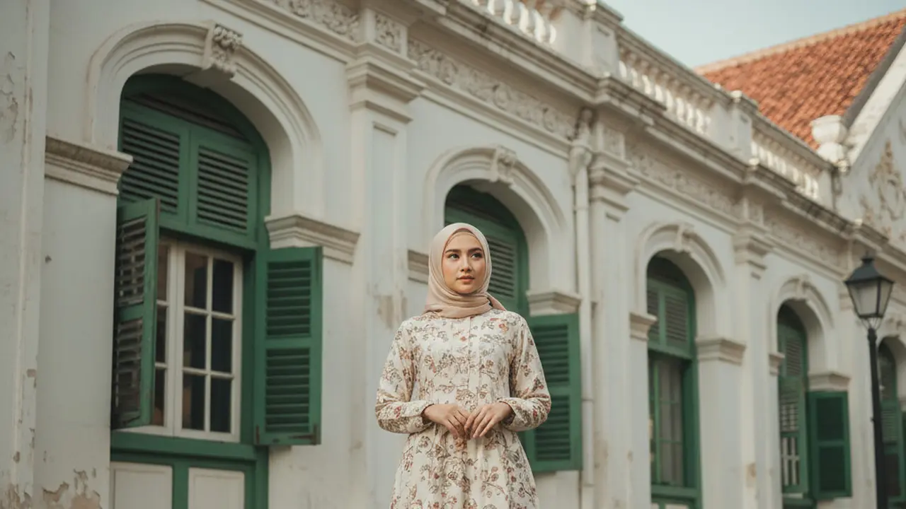 Gamis Batik Kombinasi Kain Polos