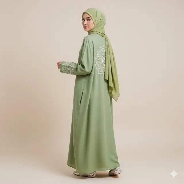 Model Dress Muslim Kombinasi Linen dan Bordir Elegan Terbaru 2025. Gemini