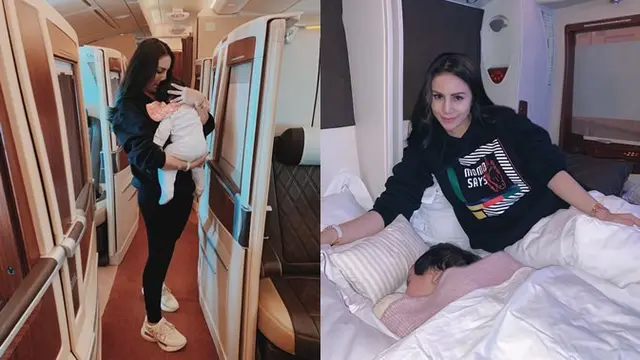 Momo Geisha saat liburan ke Australia ajak sang anak naik pesawat first class, mewah banget.