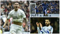 Kabar transfer terkini, Kamis (18/8/2016), diwarnai rencana Arsenal dan Chelsea mendatangkan James Rodriguez serta penolakan Real Madrid ketika ditawari Cesc Fabregas oleh Chelsea. (AFP)