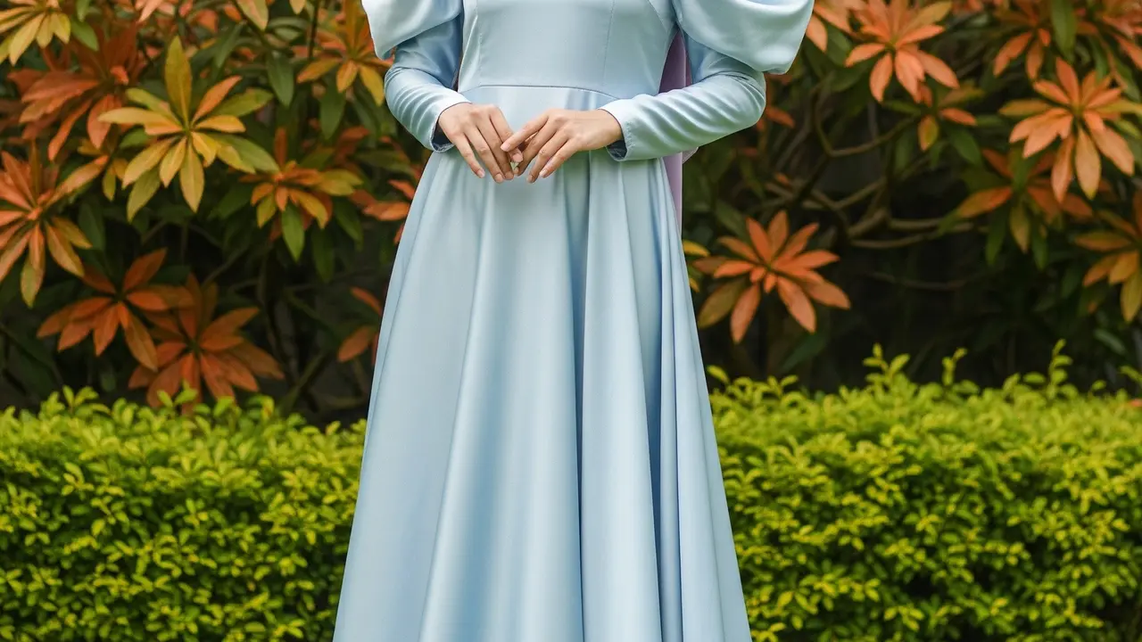 Gaun Maxi Pesta Muslimah Satin Pastel