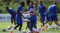 Timnas Prancis menjalani sesi latihan di NY Red Bulls Training Facility, New York, Senin (15/6/2026) siang waktu setempat. (AFP/FRANCK FIFE)