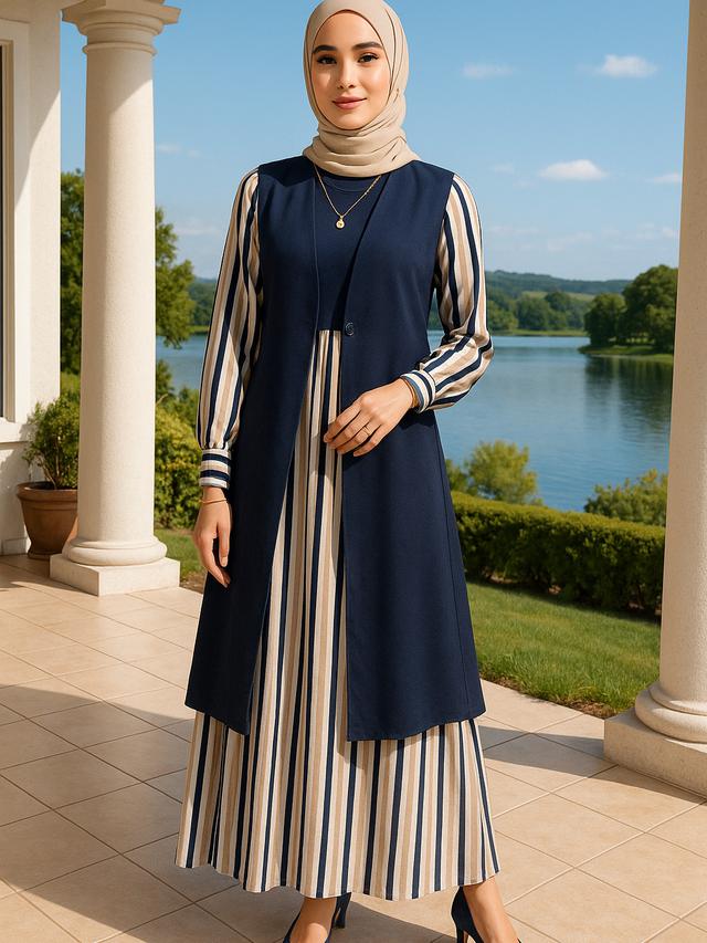 7 Rekomendasi Gamis Motif dengan Rompi Polos, Inspirasi Fashion ...