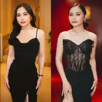 Lihat di sini beberapa potret gaya berani Prilly Latuconsina pakai dress hitam terbuka di dua acara All Access To Rossa 25 Shining Years.