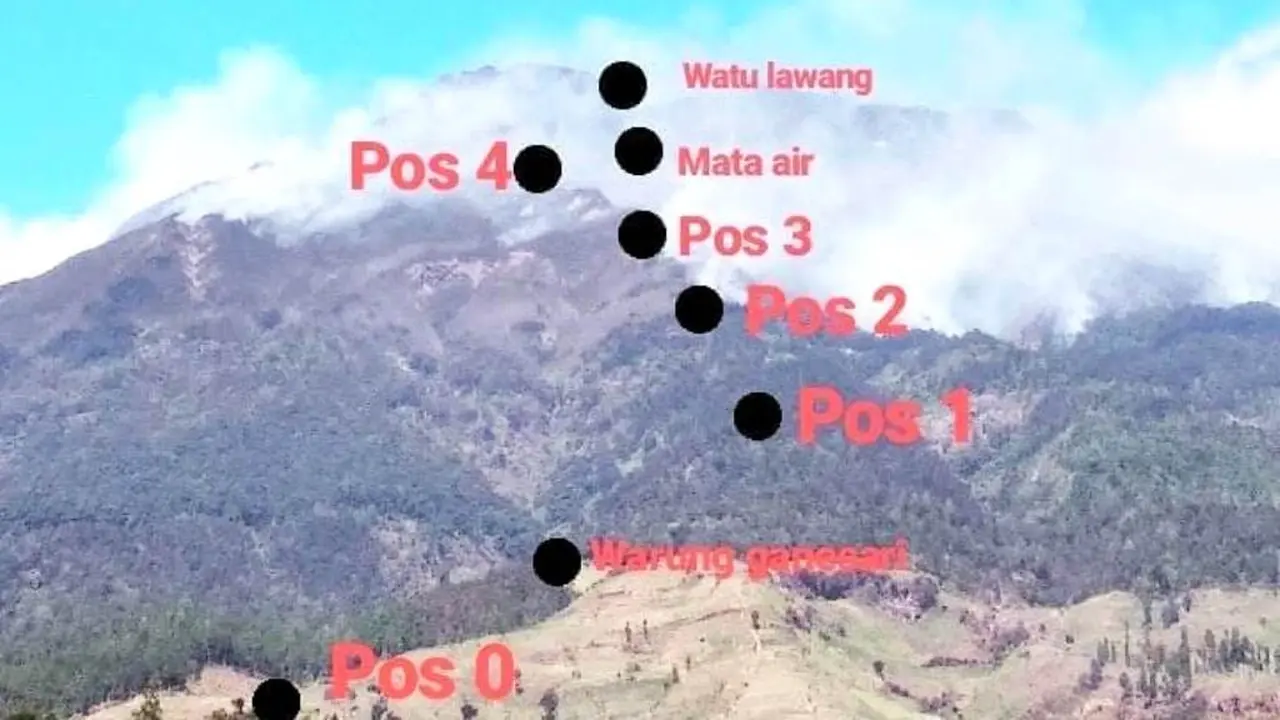 Gambaran peta area yang terbakar di Gunung Sumbing dari Pos Banaran. (Liputan6.com/BPBD Wonosobo/Muhamad Ridlo)