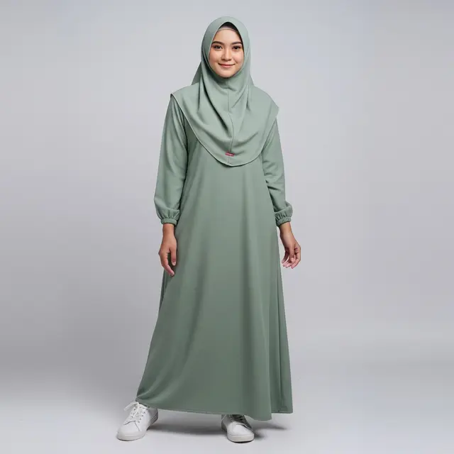 Warna gamis polos yang lagi tren untuk gen z warna hijau sage