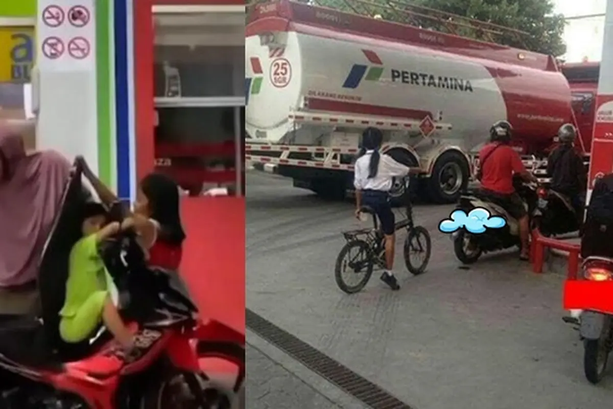 6 Potret Bocah Saat di Pom Bensin Ini Tingkahnya Bikin Senyum