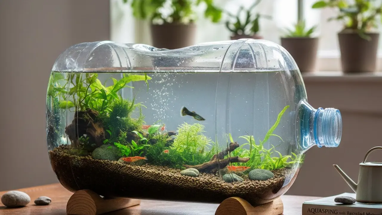 aquascape dari galon bekas yang estetik (Gemini AI)