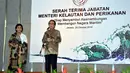 Mantan Menteri Perikanan dan Kelautan Sharief C Sutardjo saat memberikan sambutan dalam acara sertijab di Jakarta, Rabu (29/10/2014). (Liputan6.com/Panji Diksana)