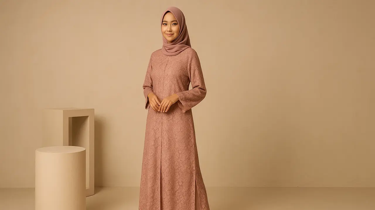 Rekomendasi Gamis Brokat Belah Samping yang Sedang Tren di 2025/Ilustrasi gambar oleh AI