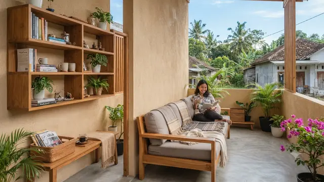 Desain Outdoor Lounge Konsep Japandi untuk Rumah Kecil, Cara Maksimalkan Ruang dan Fungsinya Model Rak Penyimpanan Multifungsi di Sisi Dining